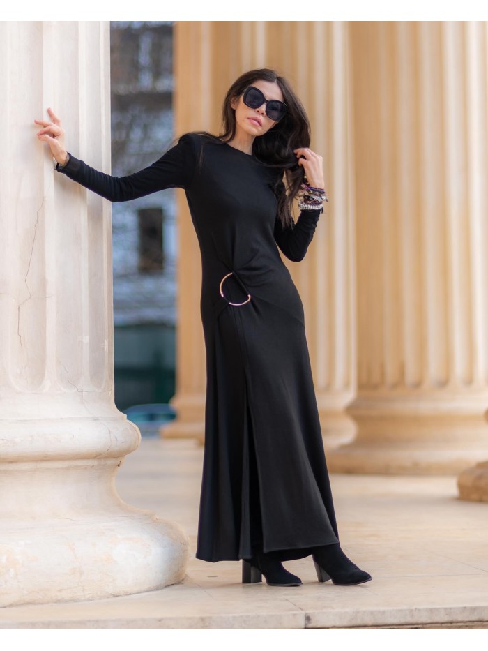 Rochie neagra lunga din tricot